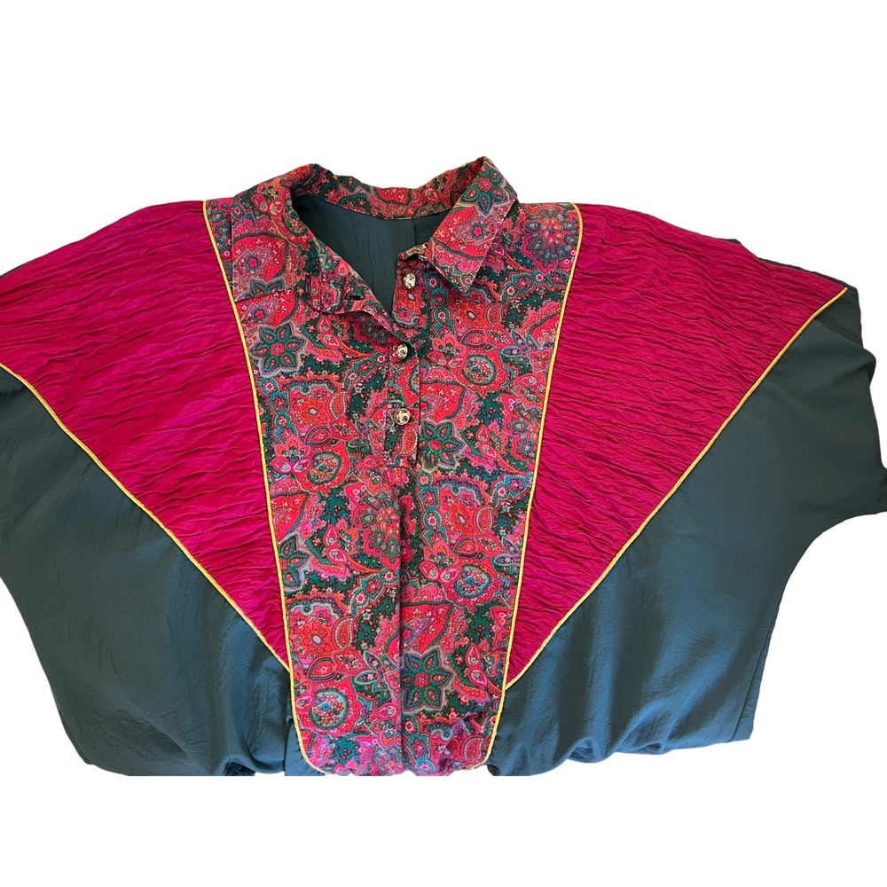 Retro Paisley Art to Wear 70s Style Print Blouse Large - Picture 6 of 7